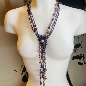Shades of Purple Glass Bead Statement Multi-Strain Design Necklace